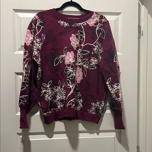 Eloquii Berry Floral Crewneck Sweater